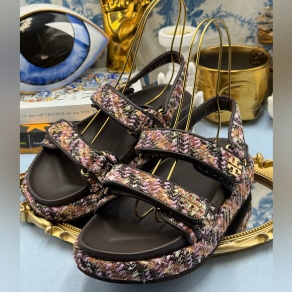 🆕 TORY BURCH 🧿 NWOB Kira Sport Sandal, Rose Cocoa Multi Tweed Dad Sandal Sz7.5 - Picture 7 of 14